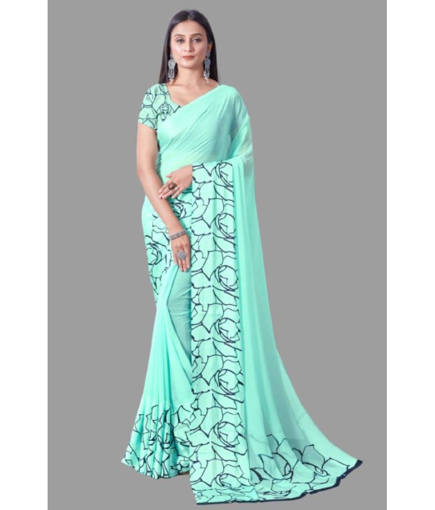     			Sitnjali Lifestyle Georgette Printed Saree With Unstitched Blouse Piece ( SkyBlue )