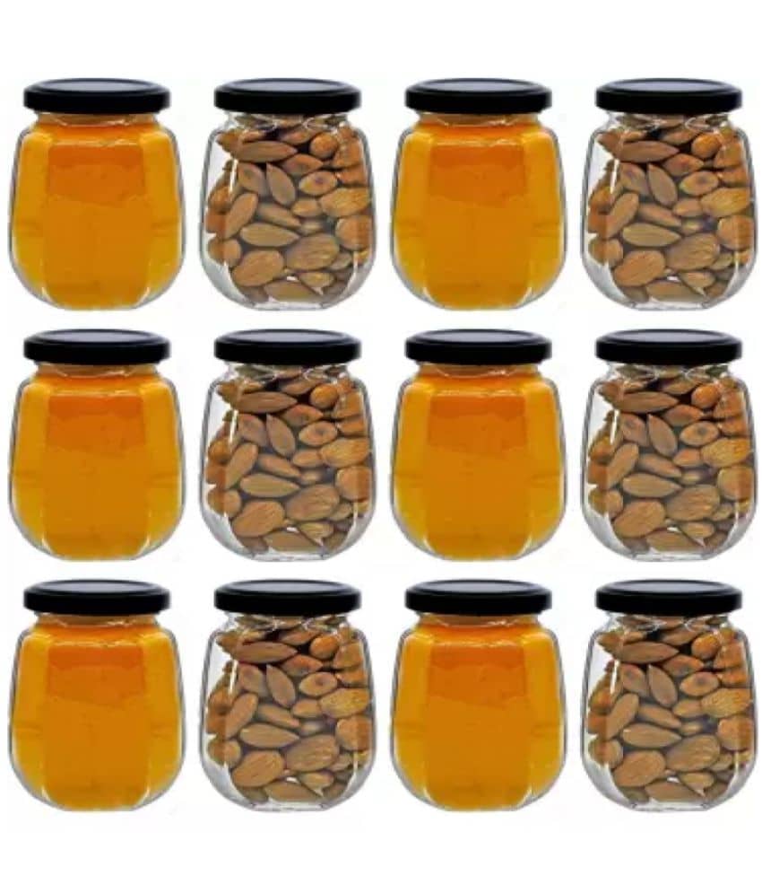 skwaion Glass Black Food Container ( Set of 12 )