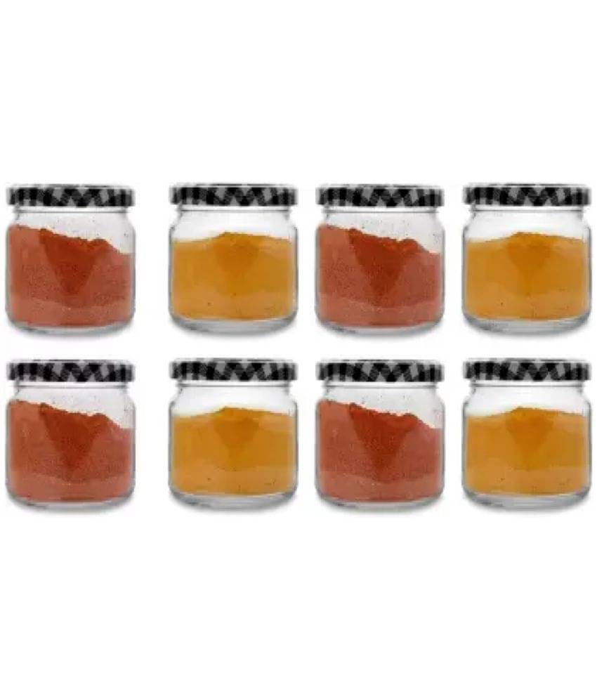     			skwaion - Black Glass Spice Container ( Set of 8 ) - 300 ml