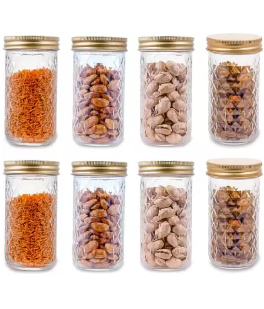 skwaion Glass Gold Dal Container ( Set of 8 )
