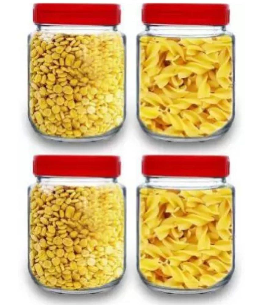     			skwaion Glass Red Dal Container ( Set of 4 )