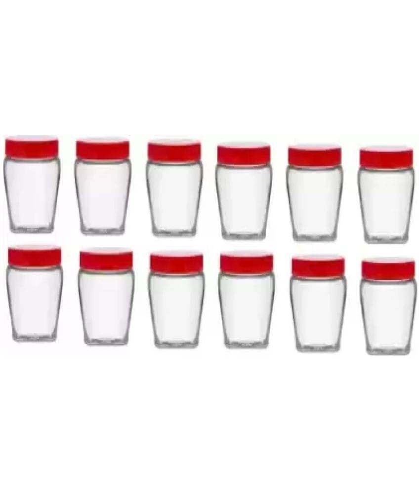     			skwaion - Red Glass Spice Container ( Set of 12 ) - 300 ml