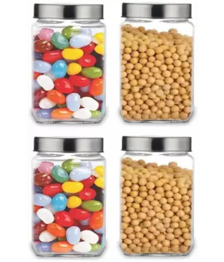 skwaion - Silver Glass Food Container ( Set of 4 ) - 1000 ml
