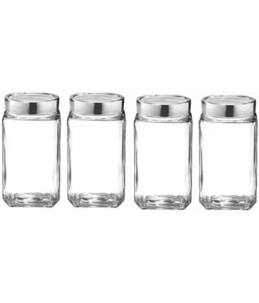     			skwaion - Silver Glass Spice Container ( Set of 4 ) - 1000 ml