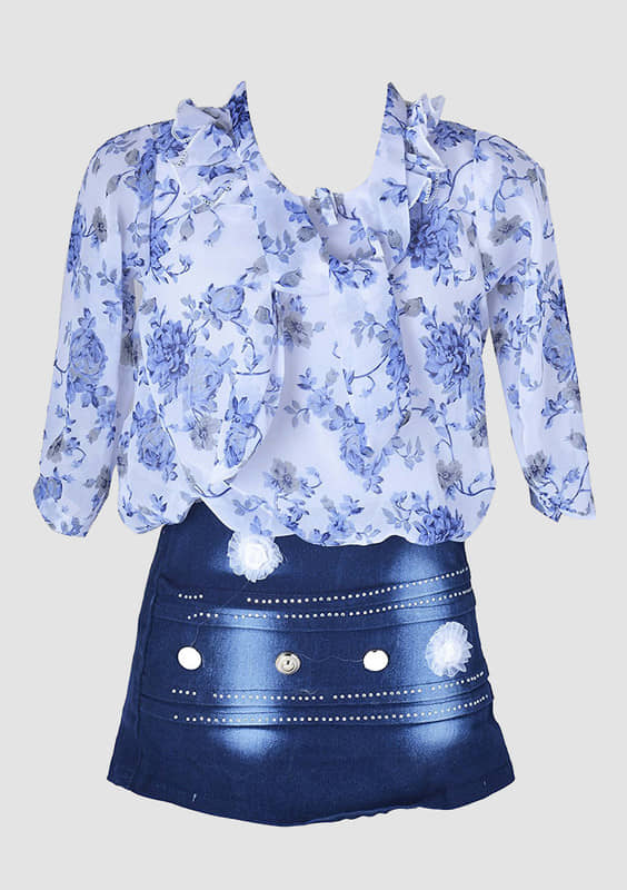 9stiches - Blue Denim Girls Frock ( Pack of 1 )