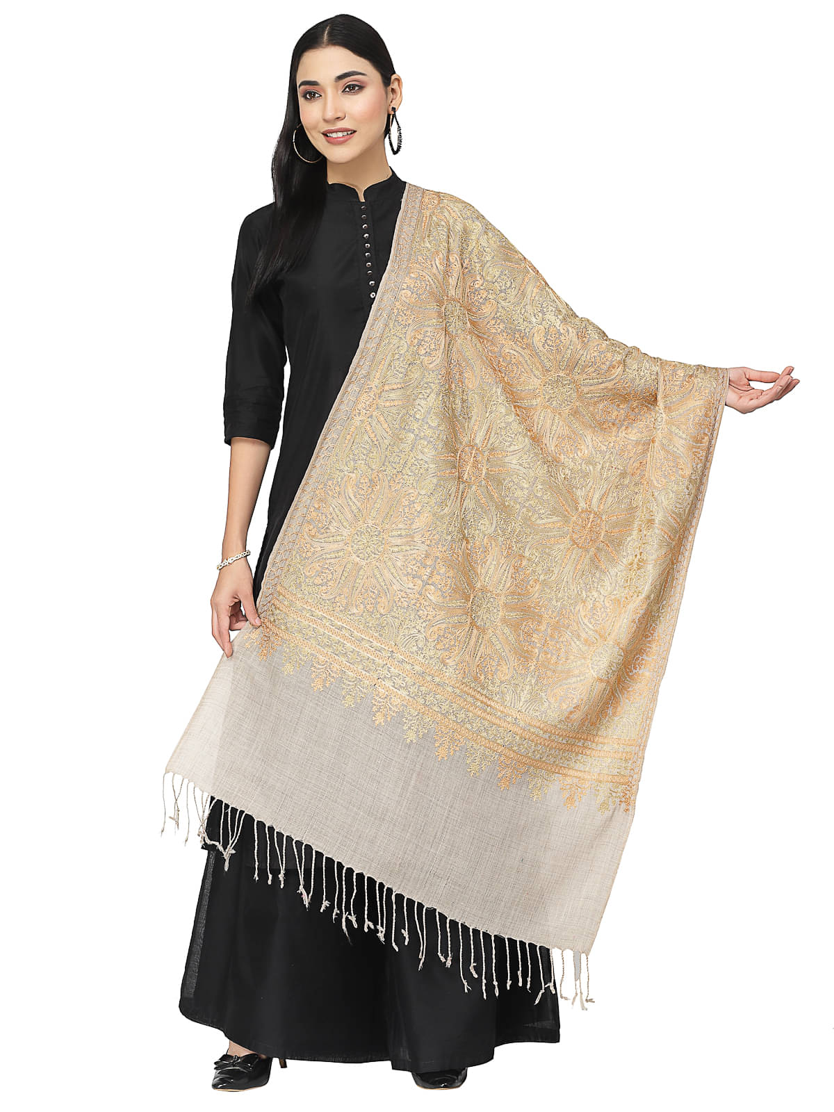 Anekaant Beige Self Design Shawl - ( Pack of 1 ) Anekaant Beige Self Design Shawl - ( Pack of 1 )