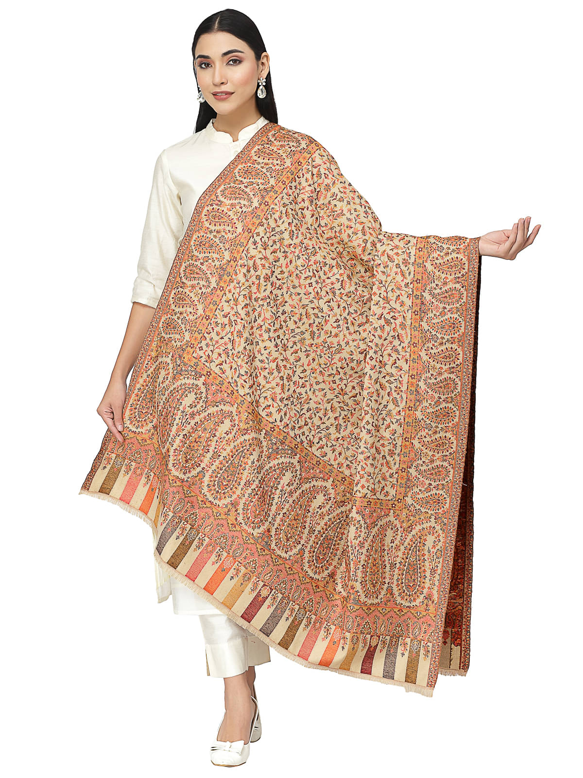 Anekaant Beige Self Design Shawl - ( Pack of 1 ) Anekaant Beige Self Design Shawl - ( Pack of 1 )