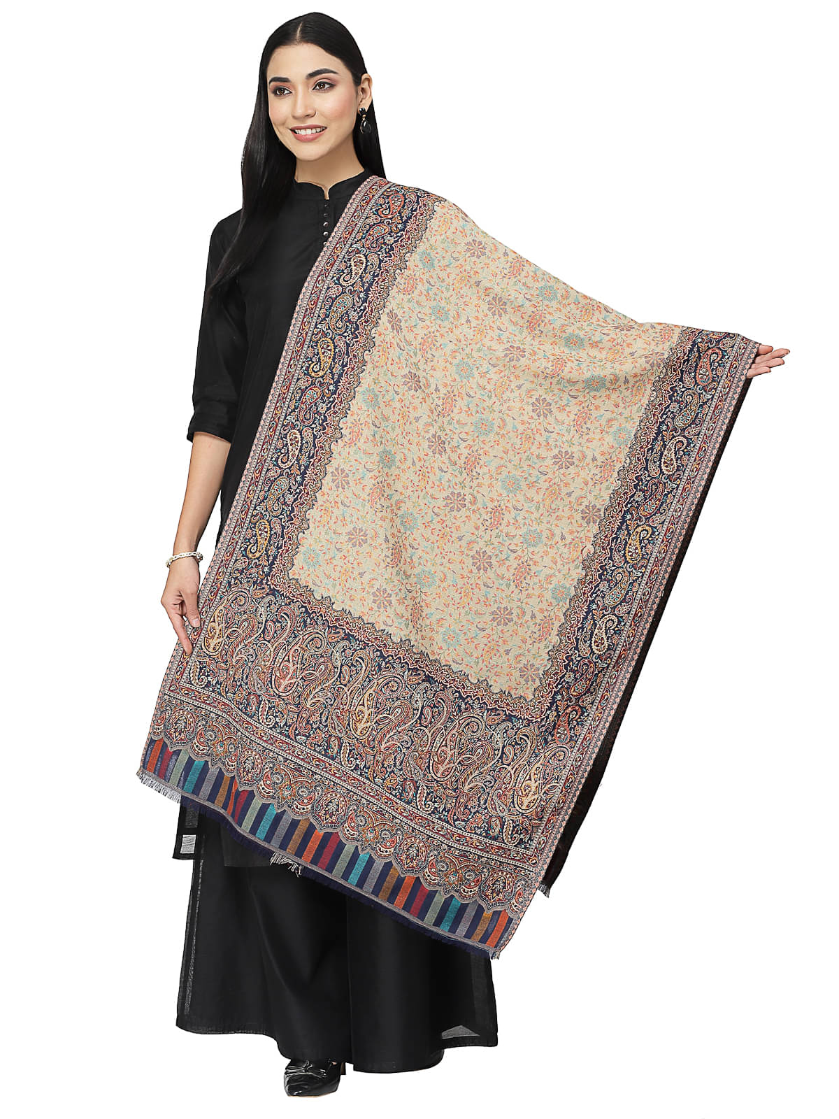 Anekaant Beige Self Design Shawl - ( Pack of 1 ) Anekaant Beige Self Design Shawl - ( Pack of 1 )