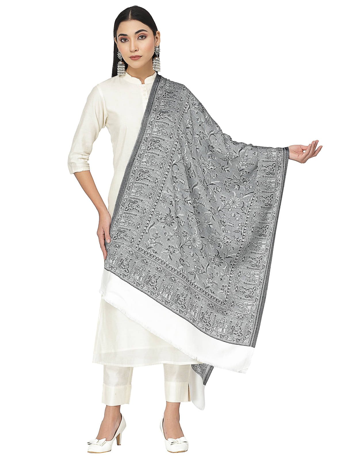 Anekaant Grey Self Design Shawl - ( Pack of 1 ) Anekaant Grey Self Design Shawl - ( Pack of 1 )