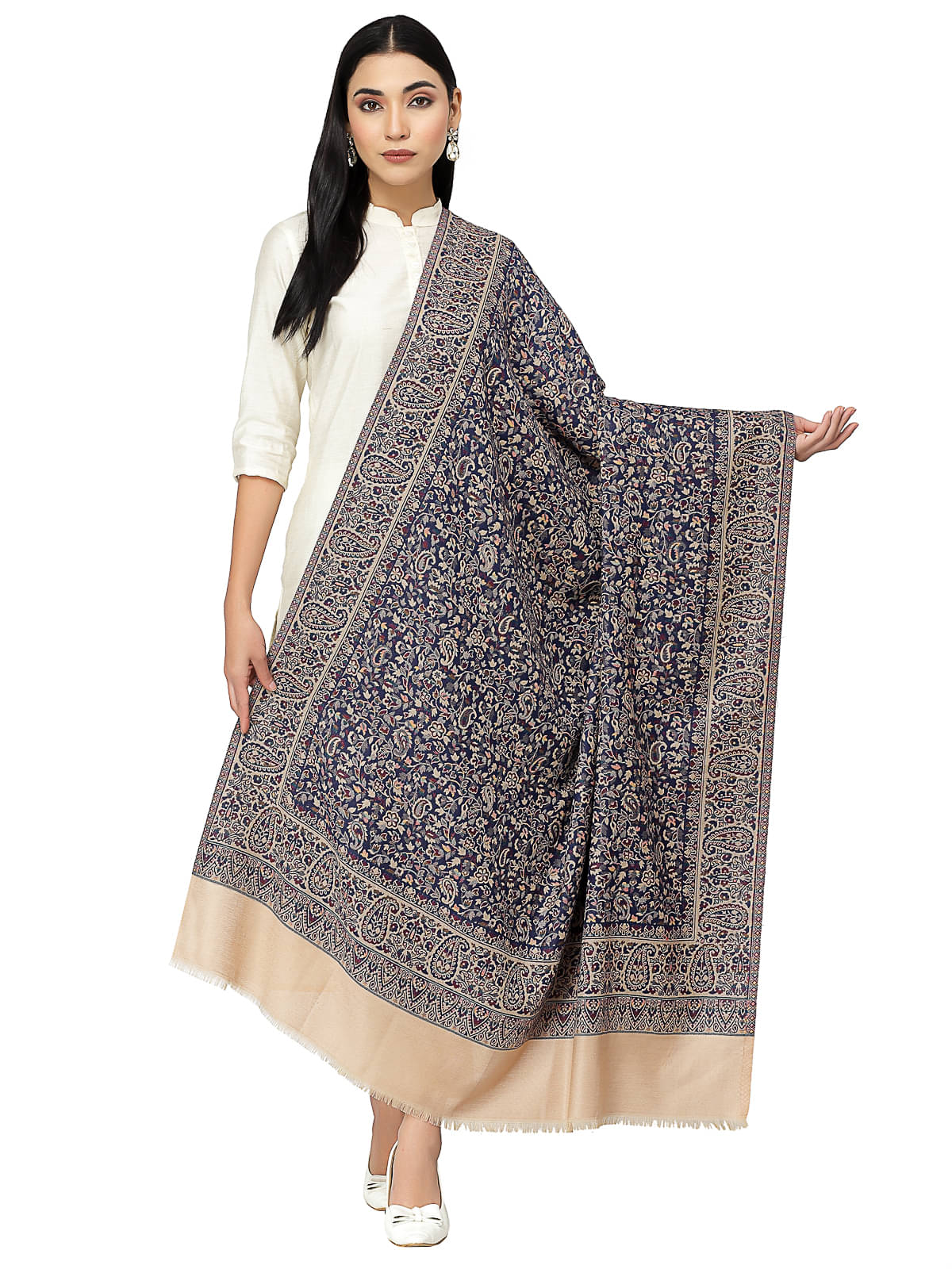     			Anekaant Navy Self Design Shawl - ( Pack of 1 )