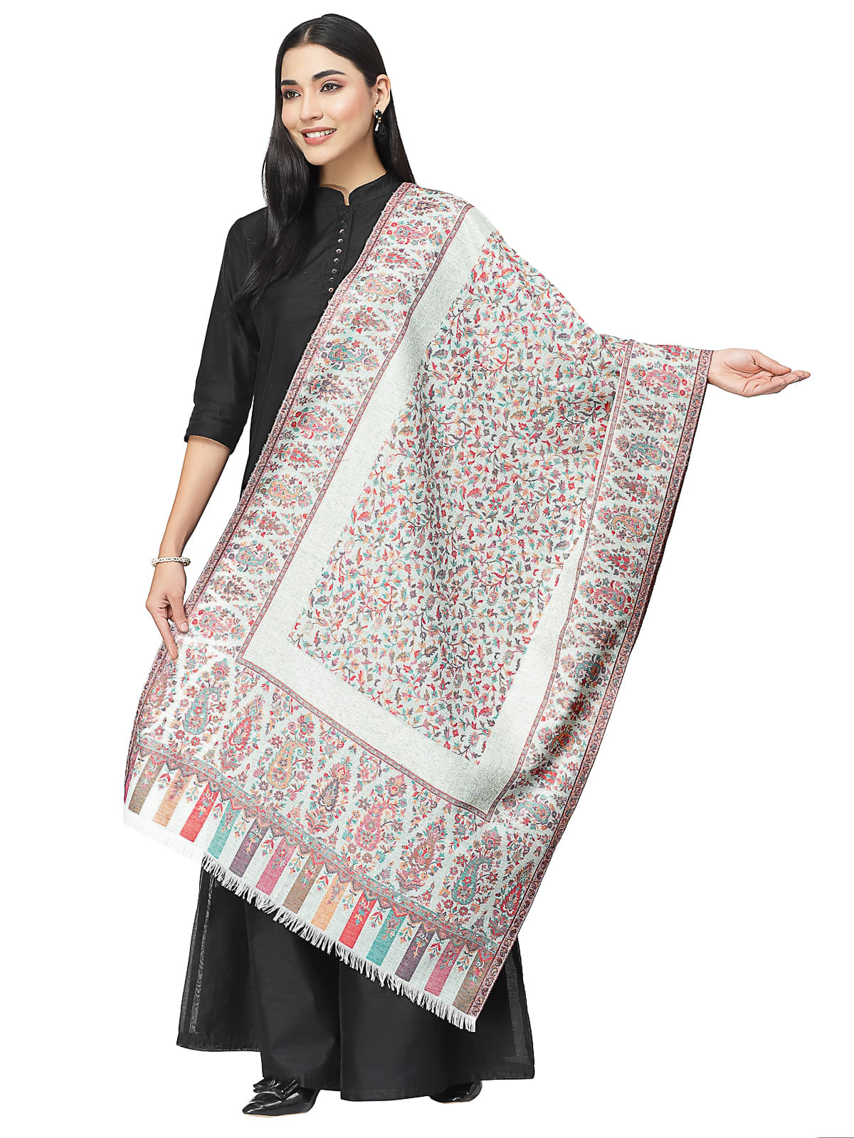     			Anekaant White Self Design Shawl - ( Pack of 1 )