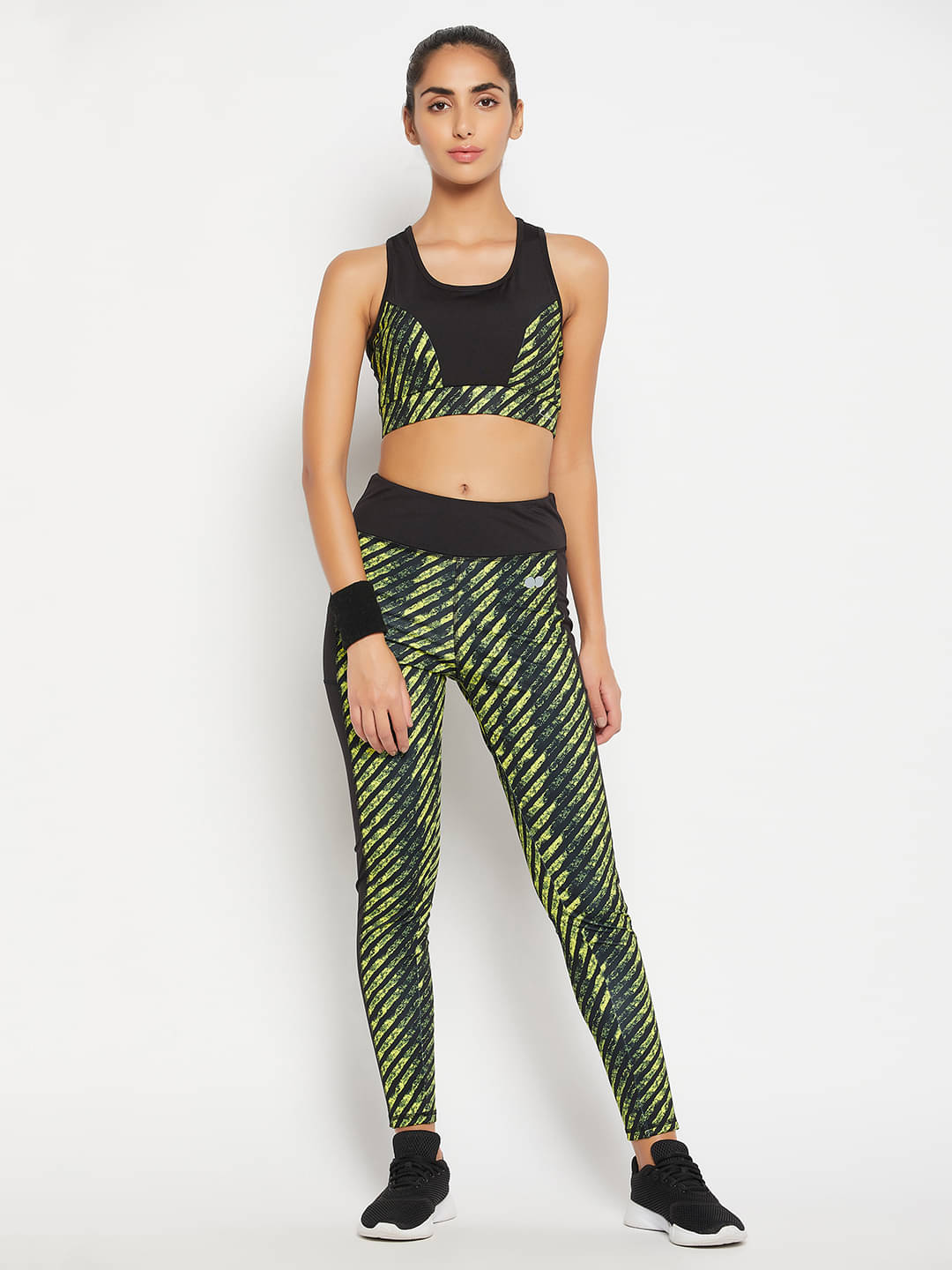     			Clovia Black Polyester Geometrical Capri - Single
