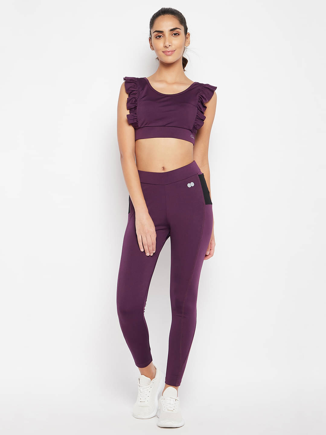     			Clovia Purple Nylon Solid Capri - Single