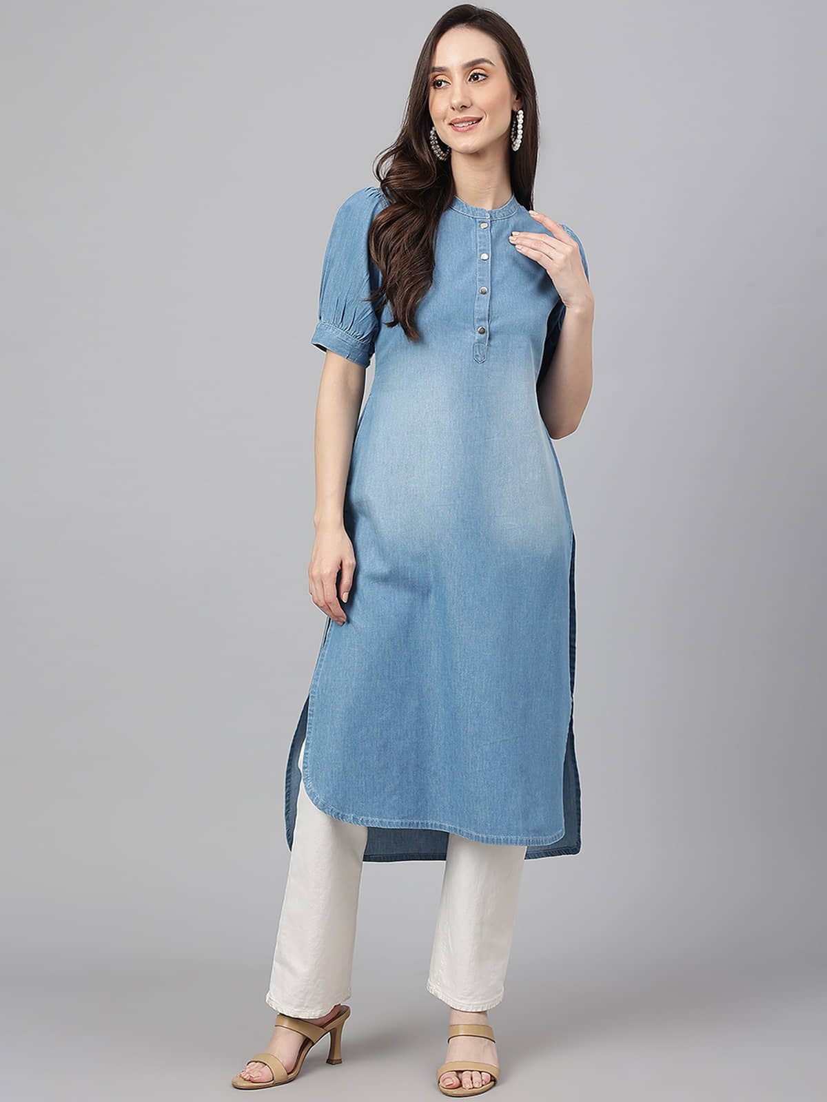 Janasya - Light Blue Denim Women's Straight Kurti ( Pack of 1 ) - Kurtis, Tunics | Buy online on ZillyBuy