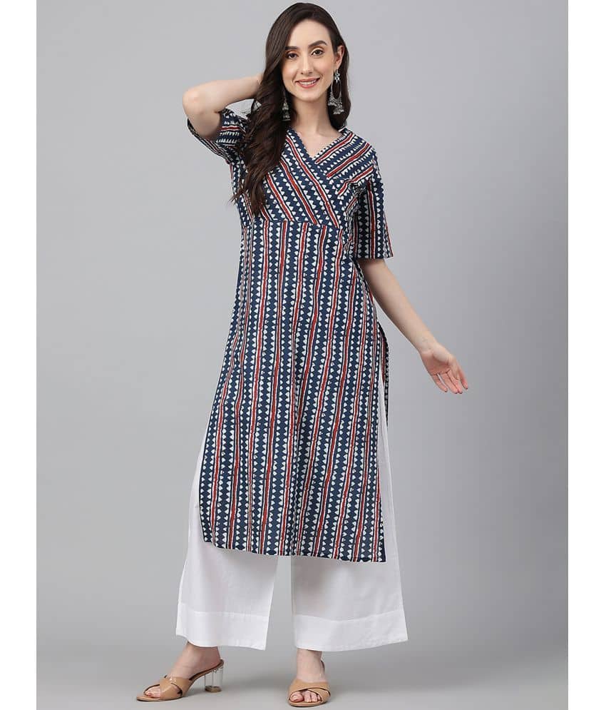 Janasya - Navy Blue Cotton Women's Straight Kurti ( Pack of 1 ) - Kurtis, Tunics | Buy online on ZillyBuy