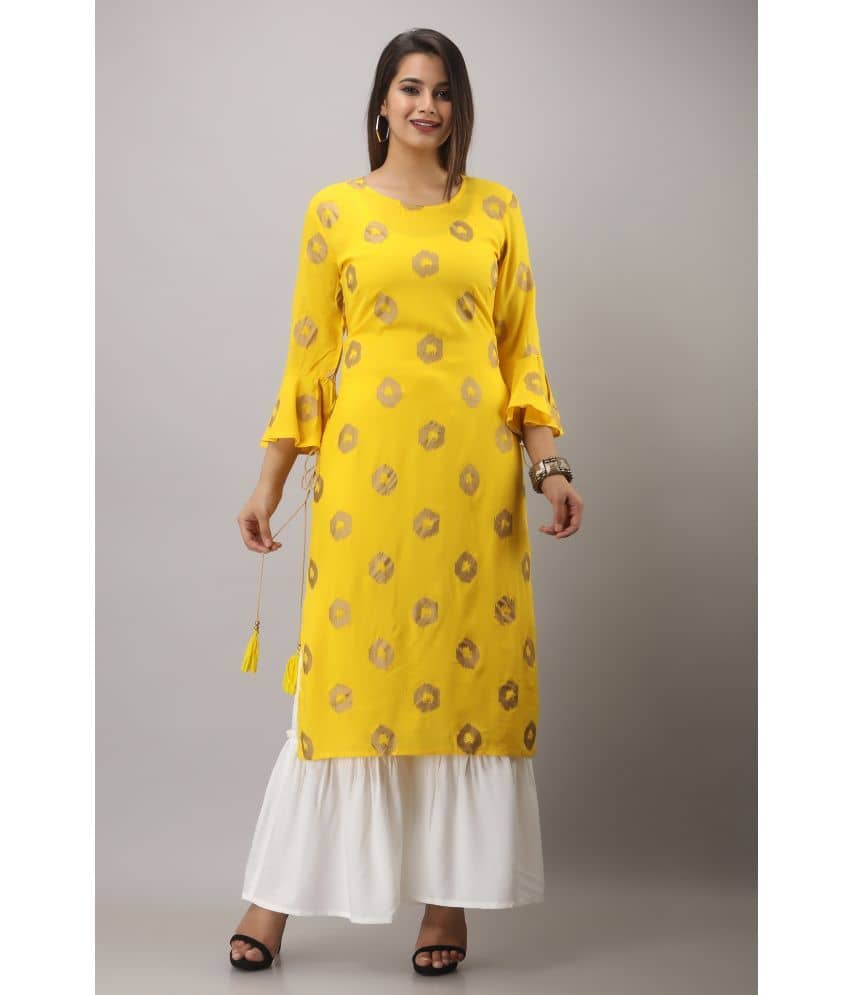 MAUKA - Yellow Straight Rayon Women's Stitched Salwar Suit ( Pack of 1 )