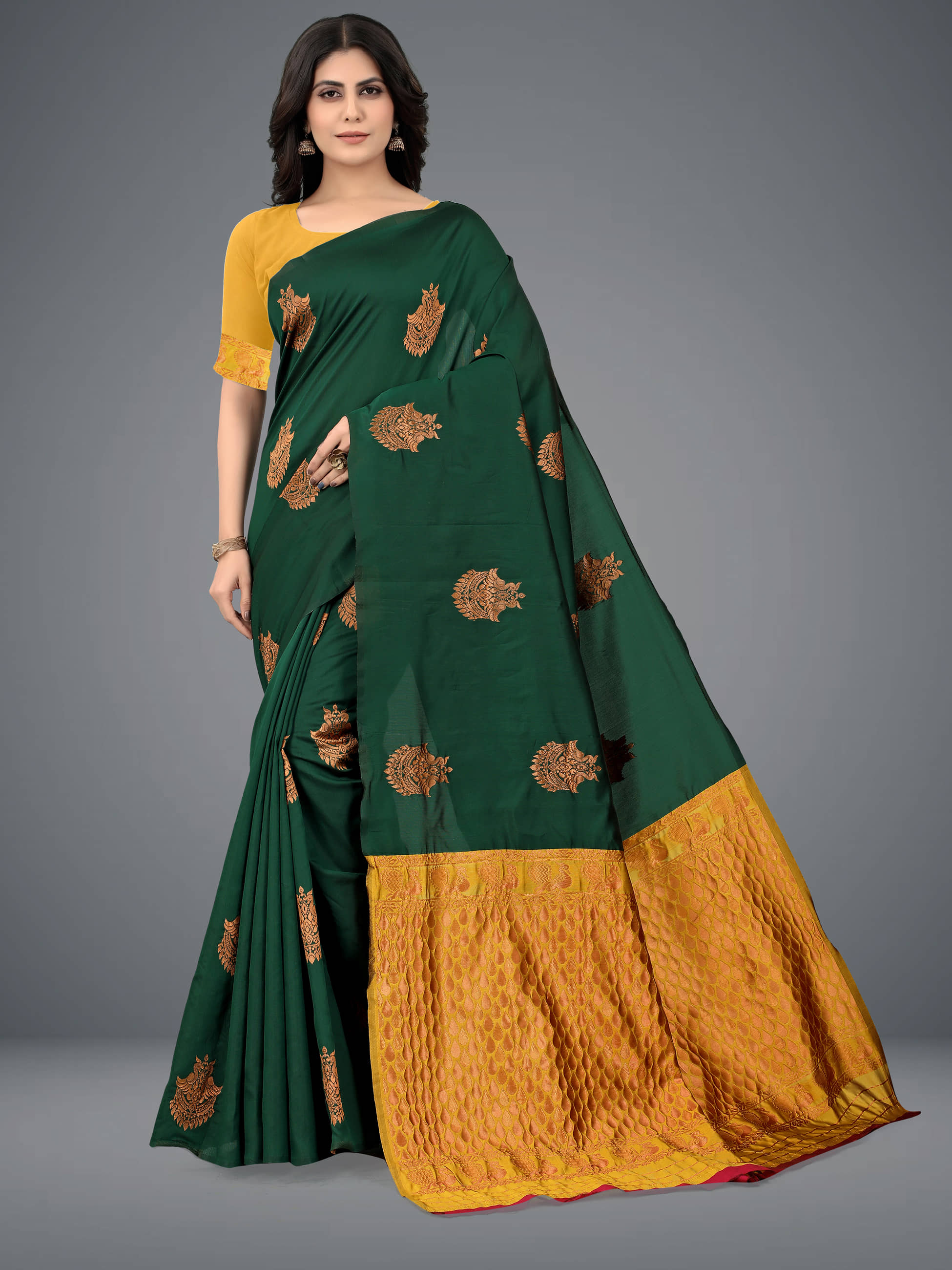 Om Shantam Sarees Jacquard Embellished Saree With Unstitched Blouse Piece ( Turquoise ) - Sarees | Buy online on ZillyBuy