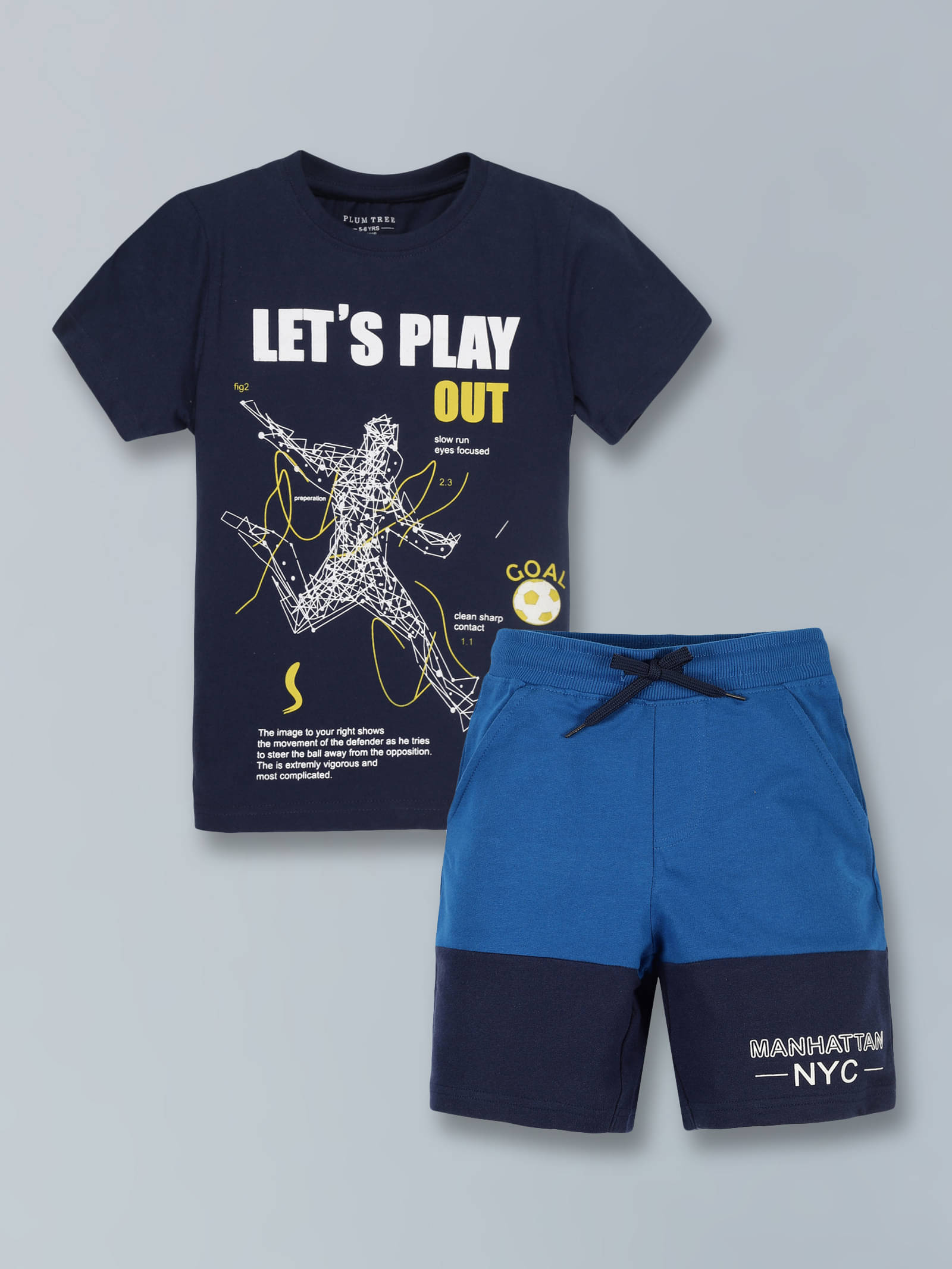     			PLUM TREE Pack of 1 Boys Cotton Blend T-Shirt & Shorts Set ( Navy Blue )