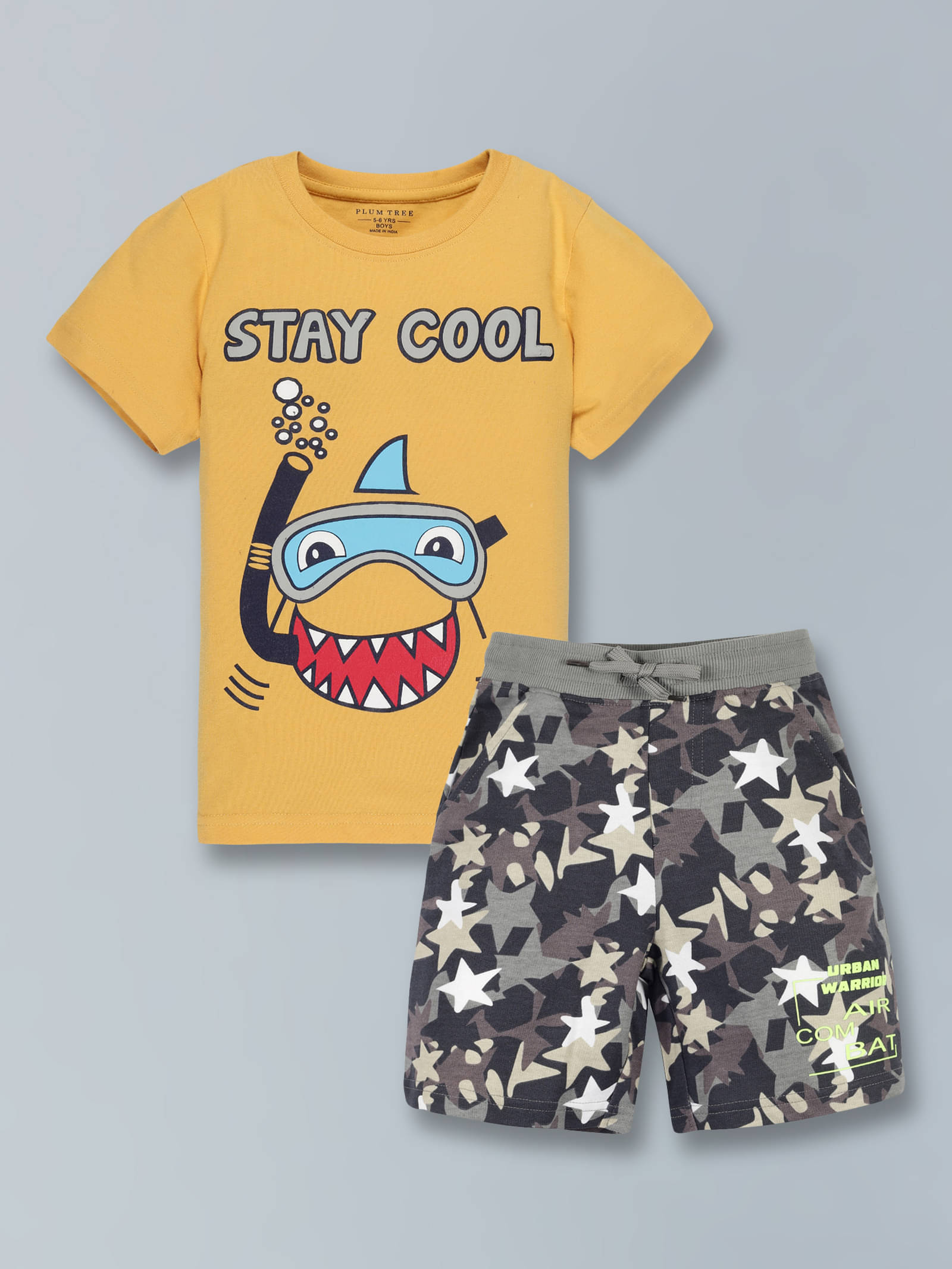 PLUM TREE Pack of 1 Boys Cotton Blend T-Shirt & Shorts Set ( Yellow ) PLUM TREE Pack of 1 Boys Cotton Blend T-Shirt & Shorts Set ( Yellow )
