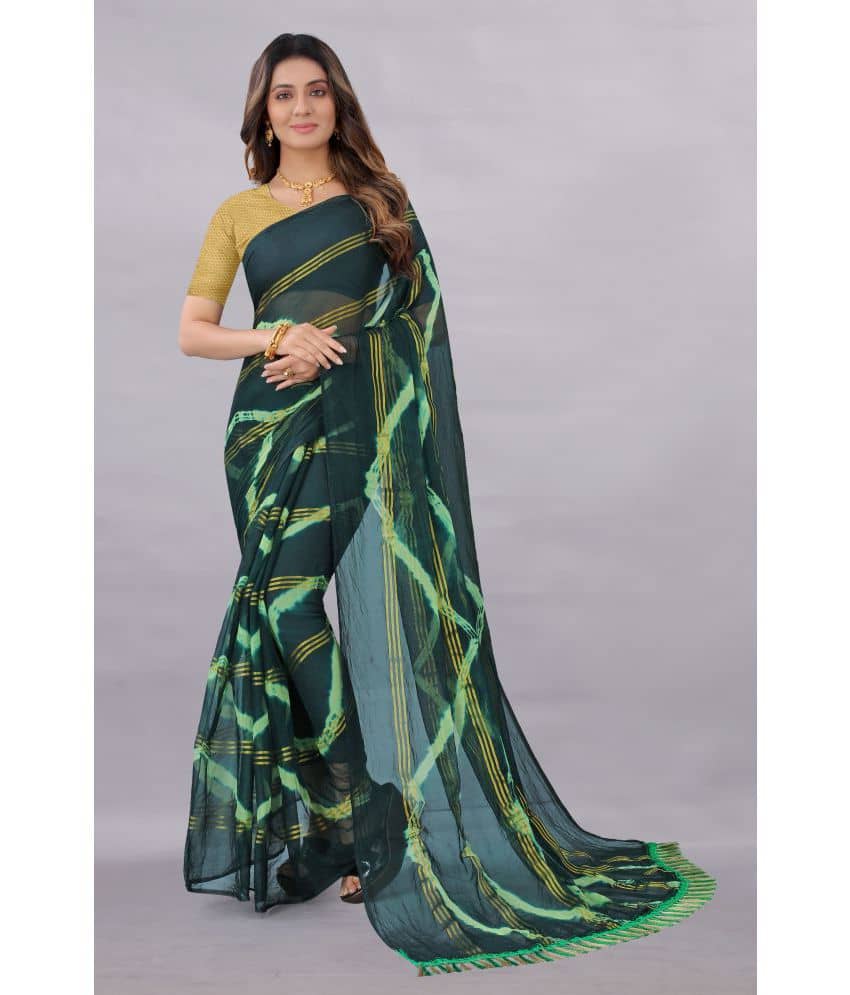 Rhey Chiffon Printed Saree With Unstitched Blouse Piece ( Green ) - Sarees | Buy online on ZillyBuy