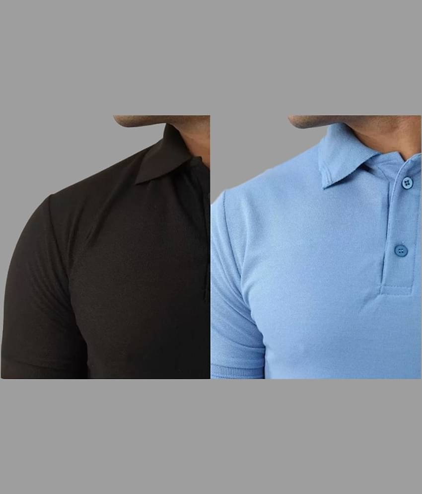 SKYRISE Pack of 2 Cotton Blend Slim Fit Solid Half Sleeves Men's Polo T Shirt ( Multicolor )