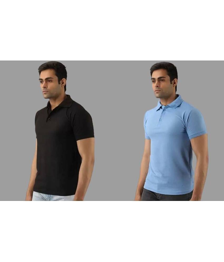 SKYRISE Pack of 2 Cotton Blend Slim Fit Solid Half Sleeves Men's Polo T Shirt ( Multicolor )