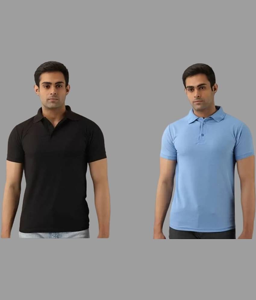 SKYRISE Pack of 2 Cotton Blend Slim Fit Solid Half Sleeves Men's Polo T Shirt ( Multicolor )