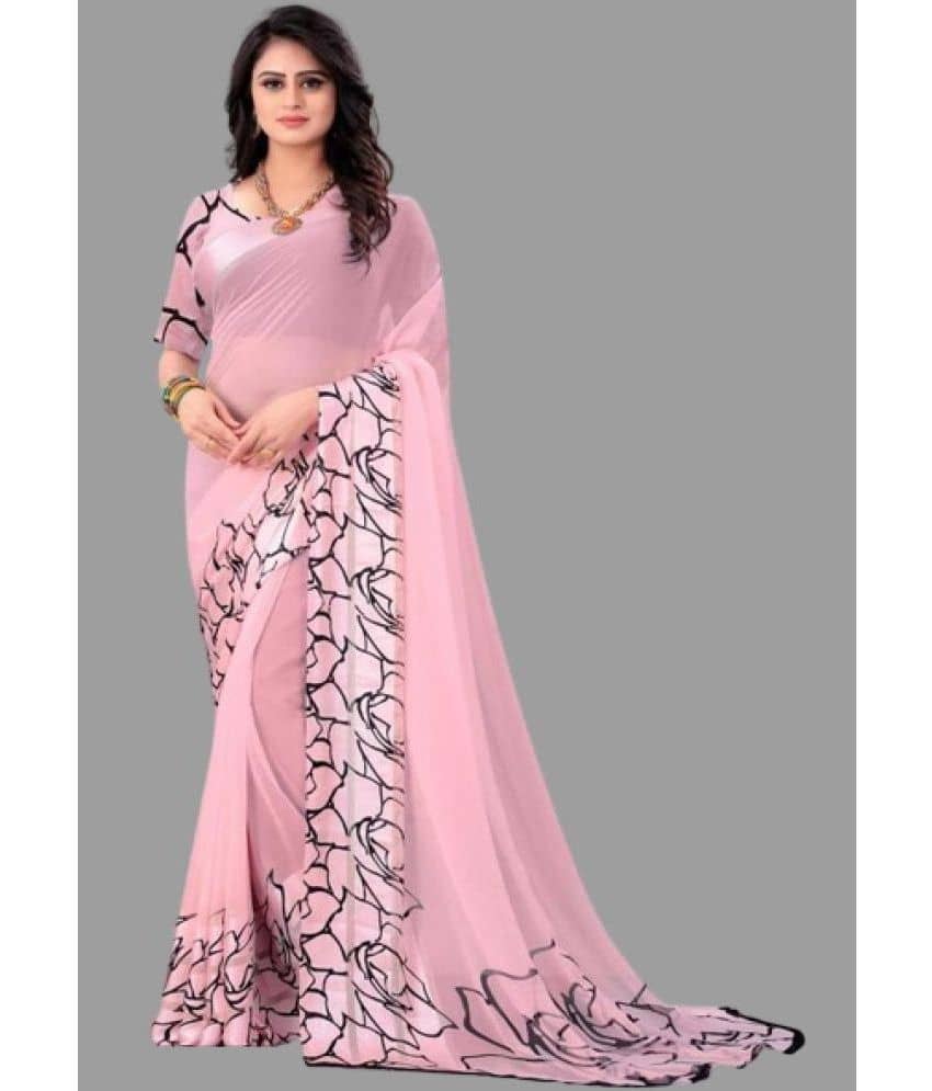 Sanjana Silks Georgette Printed Saree With Unstitched Blouse Piece ( Pink ) - Sarees | Buy online on ZillyBuy