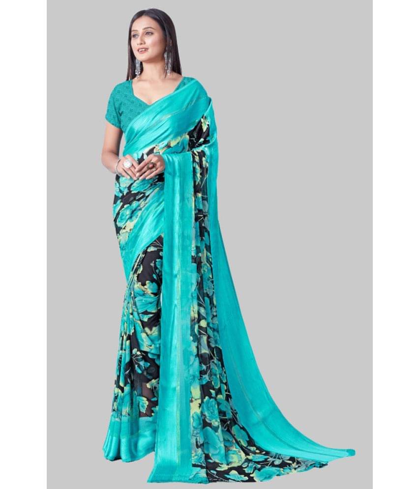 Sitnjali Lifestyle Georgette Printed Saree With Unstitched Blouse Piece ( Blue )     			Sitnjali Lifestyle Georgette Printed Saree With Unstitched Blouse Piece ( Blue )