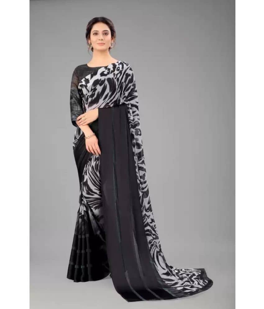Sitnjali Lifestyle Georgette Printed Saree With Unstitched Blouse Piece ( Brown ) - Sarees | Buy online on ZillyBuy