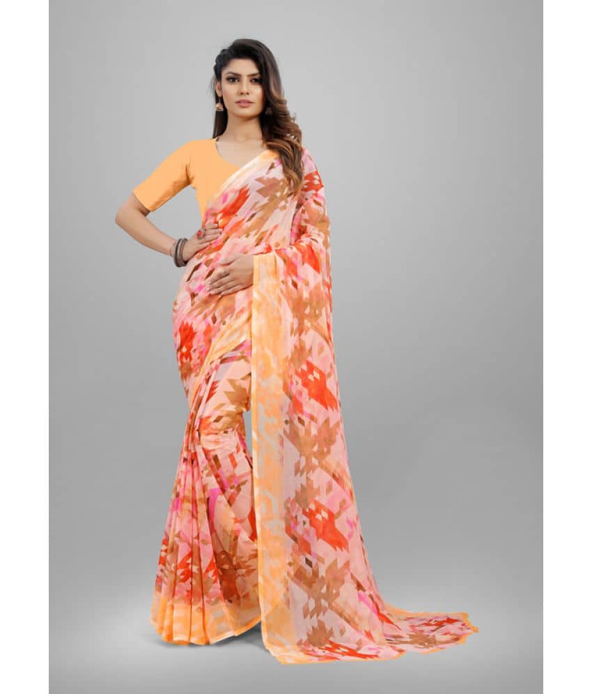 Sitnjali Lifestyle Chiffon Printed Saree With Unstitched Blouse Piece ( Pink ) - Sarees | Buy online on ZillyBuy
