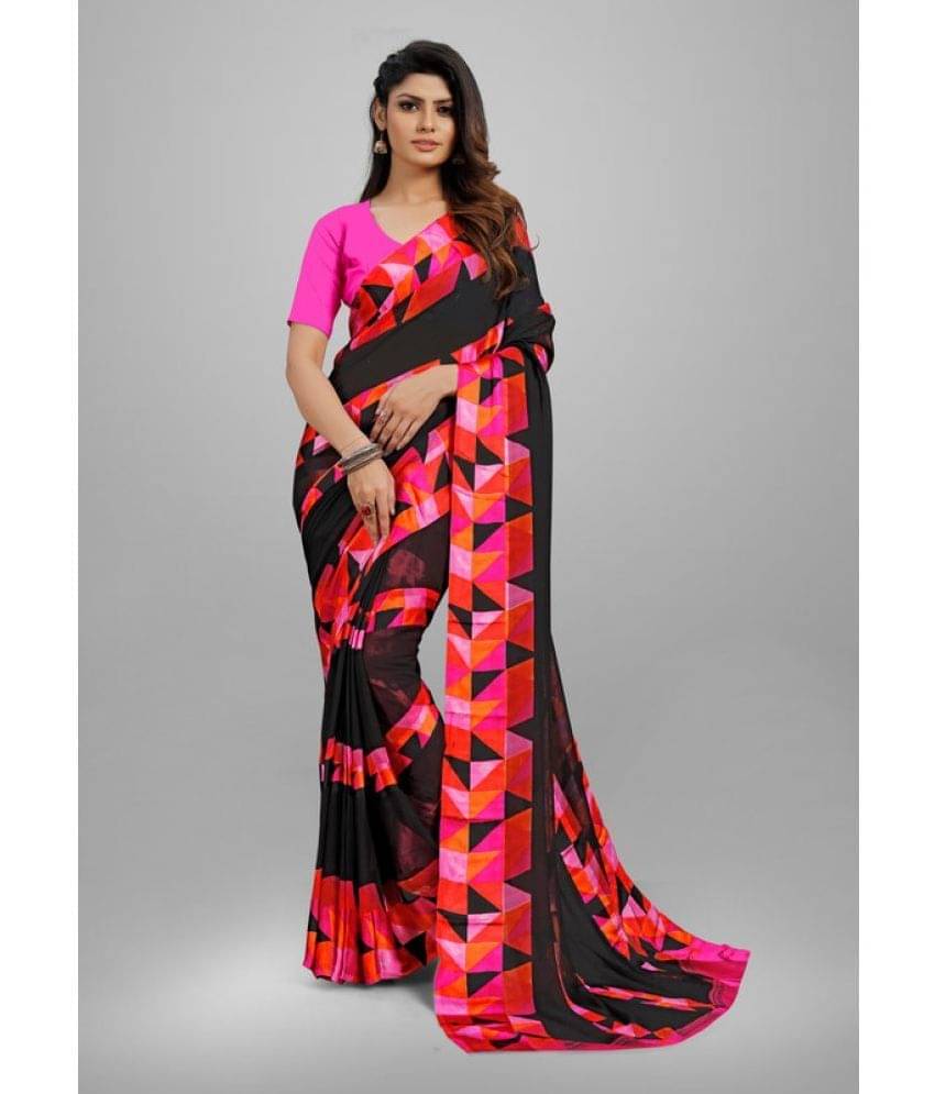 Sitnjali Lifestyle Georgette Printed Saree With Unstitched Blouse Piece ( Pink ) Sitnjali Lifestyle Georgette Printed Saree With Unstitched Blouse Piece ( Pink )