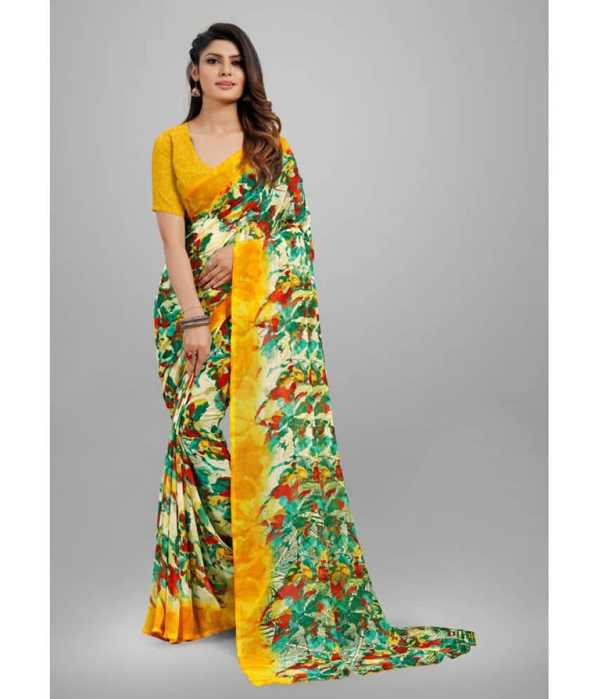 Sitnjali Lifestyle Georgette Printed Saree With Unstitched Blouse Piece ( Green ) - Sarees | Buy online on ZillyBuy