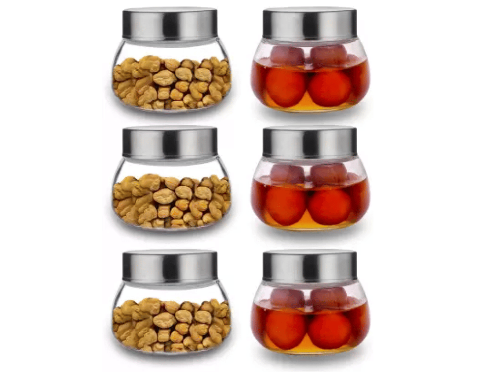 skwaion Glass Silver Food Container ( Set of 6 )