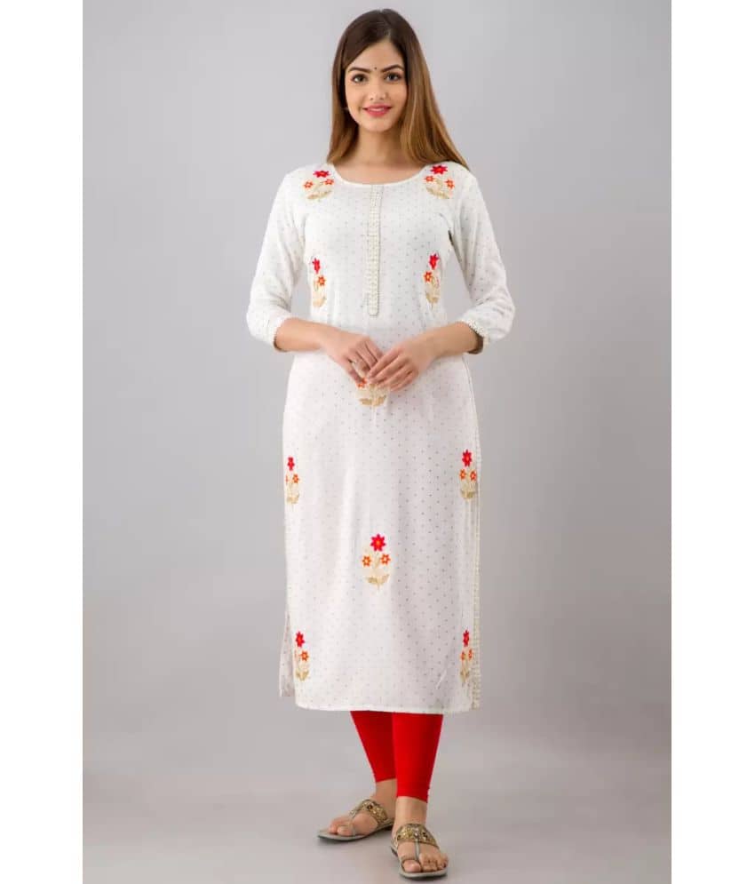 FABRR - White Rayon Women's Straight Kurti ( Pack of 1 ) - Kurtis, Tunics | Buy online on ZillyBuy