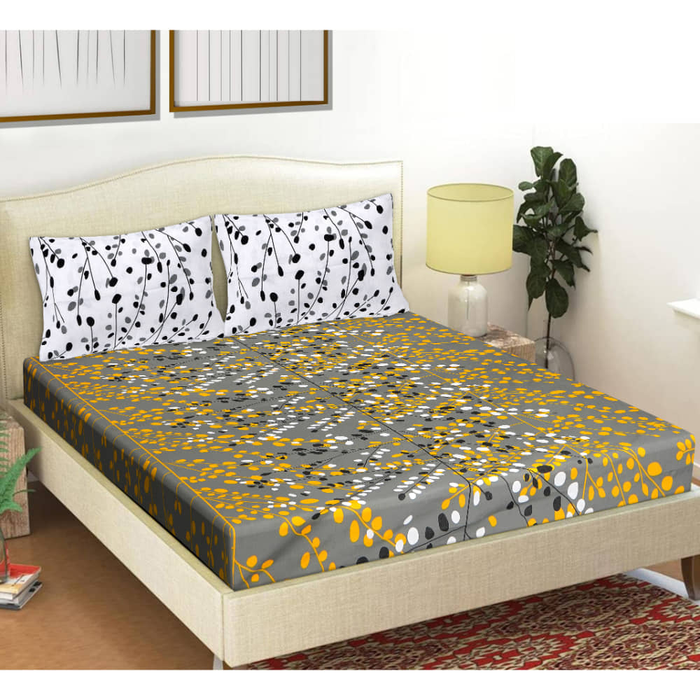 FrionKandy Living - Grey Cotton Double Bedsheet with 2 Pillow Covers
