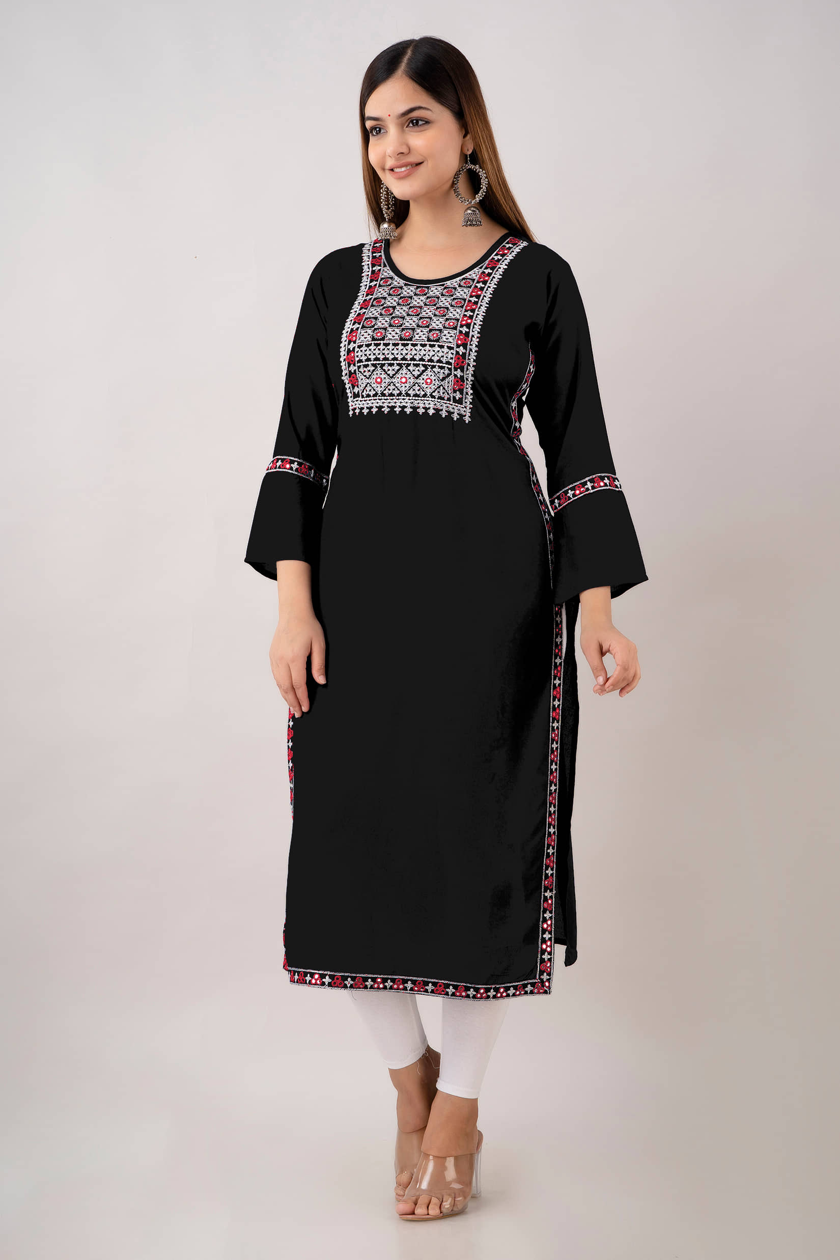 Kapadia - Black Rayon Women's Straight Kurti ( Pack of 1 ) - Kurtis, Tunics | Buy online on ZillyBuy