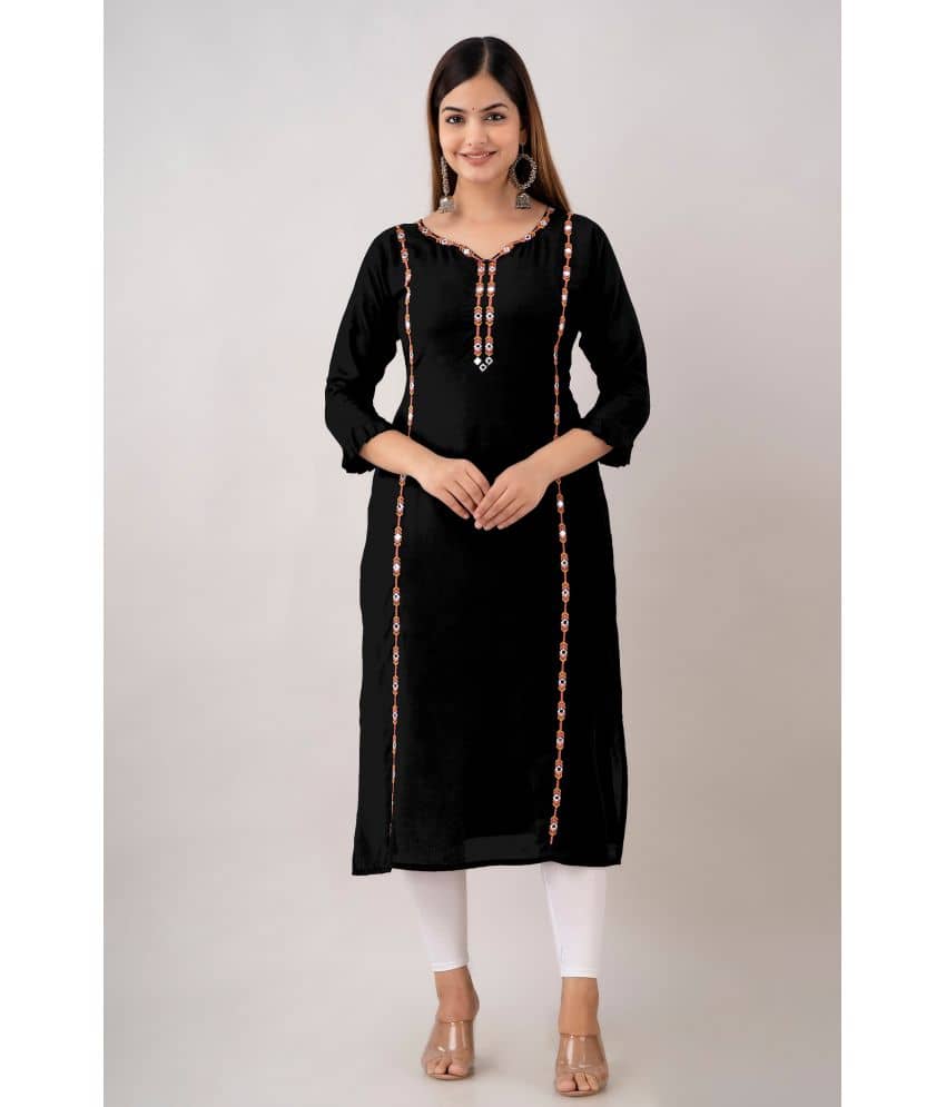 Kapadia - Black Rayon Women's Straight Kurti ( Pack of 1 ) - Kurtis, Tunics | Buy online on ZillyBuy