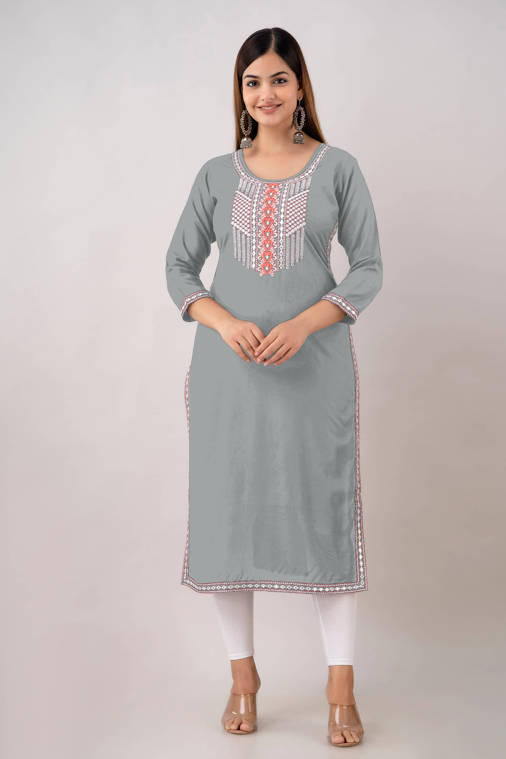 Kapadia - Grey Rayon Women's Straight Kurti ( Pack of 1 ) - Kurtis, Tunics | Buy online on ZillyBuy