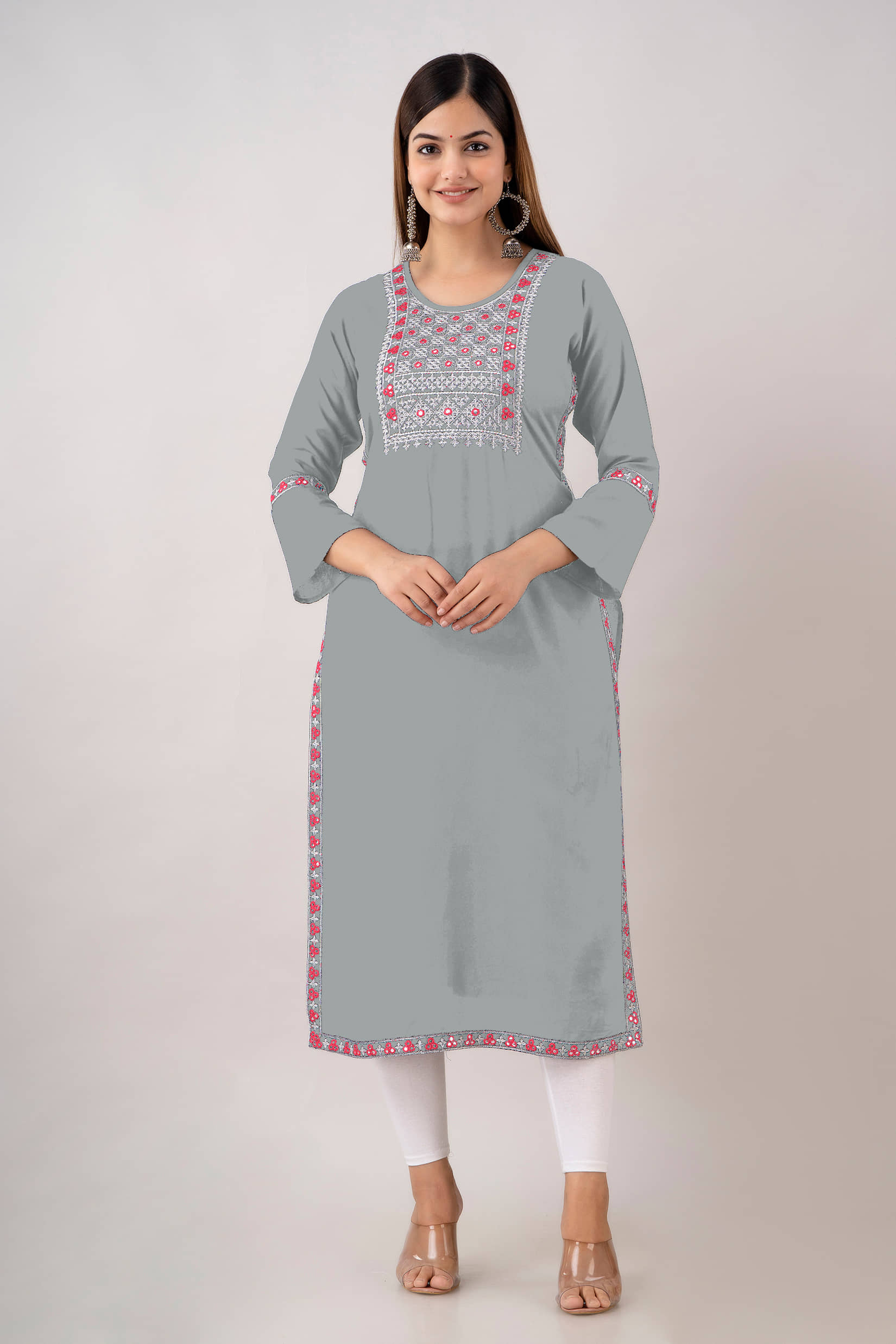 Kapadia - Grey Rayon Women's Straight Kurti ( Pack of 1 ) - Kurtis, Tunics | Buy online on ZillyBuy