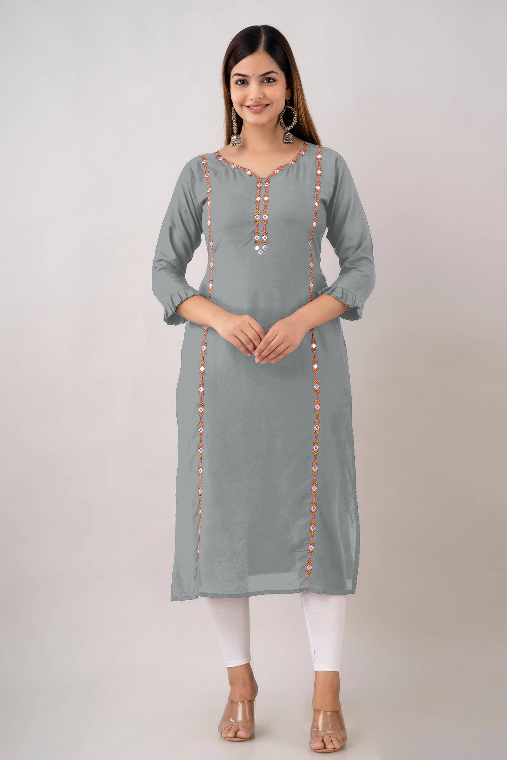 Kapadia - Grey Rayon Women's Straight Kurti ( Pack of 1 ) Kapadia - Grey Rayon Women's Straight Kurti ( Pack of 1 )