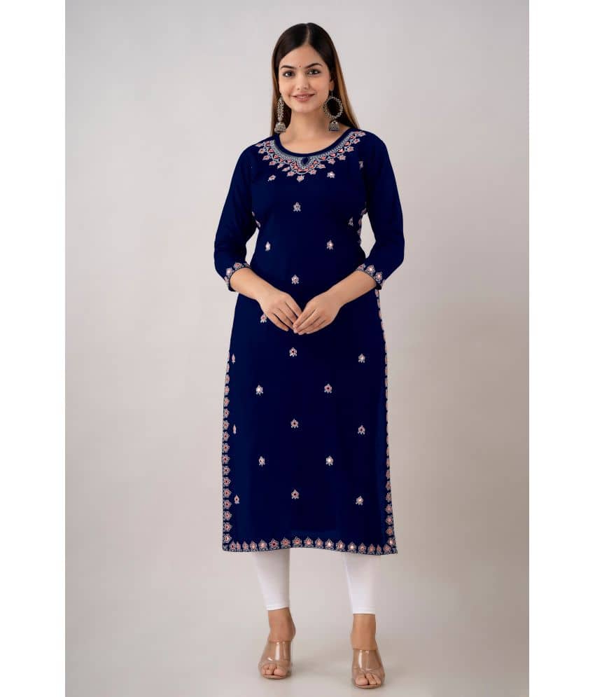 Kapadia - Navy Blue Rayon Women's Straight Kurti ( Pack of 1 ) - Kurtis, Tunics | Buy online on ZillyBuy