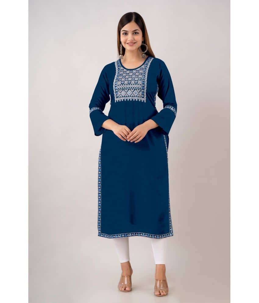 Kapadia - Teal Rayon Women's Straight Kurti ( Pack of 1 ) - Kurtis, Tunics | Buy online on ZillyBuy