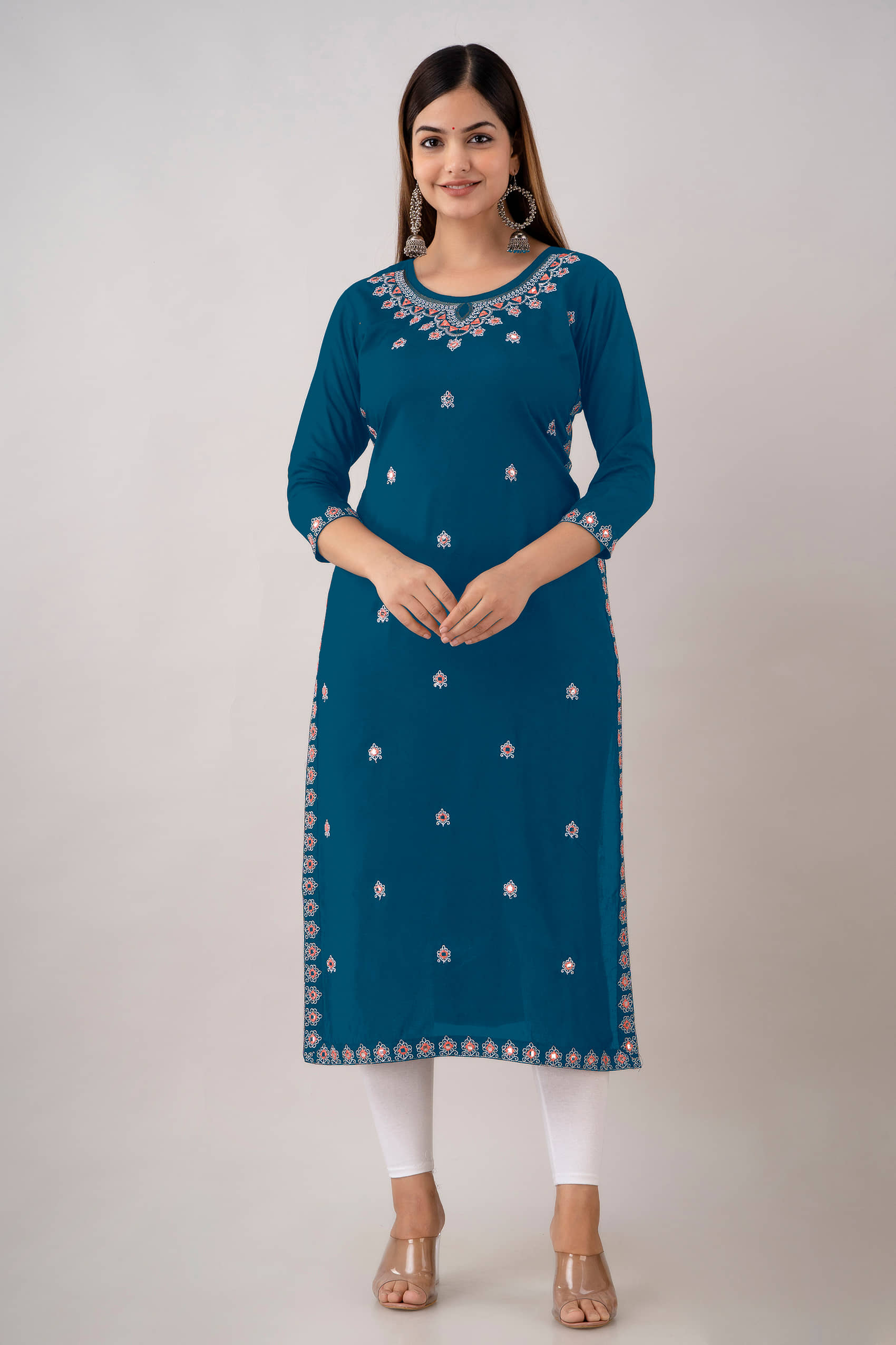 Kapadia - Teal Rayon Women's Straight Kurti ( Pack of 1 ) - Kurtis, Tunics | Buy online on ZillyBuy