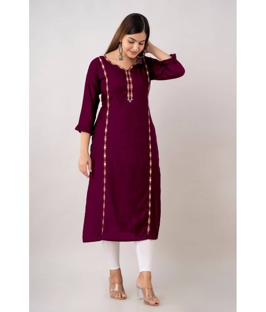 Kapadia - Wine Rayon Women's Straight Kurti ( Pack of 1 ) - Kurtis, Tunics | Buy online on ZillyBuy