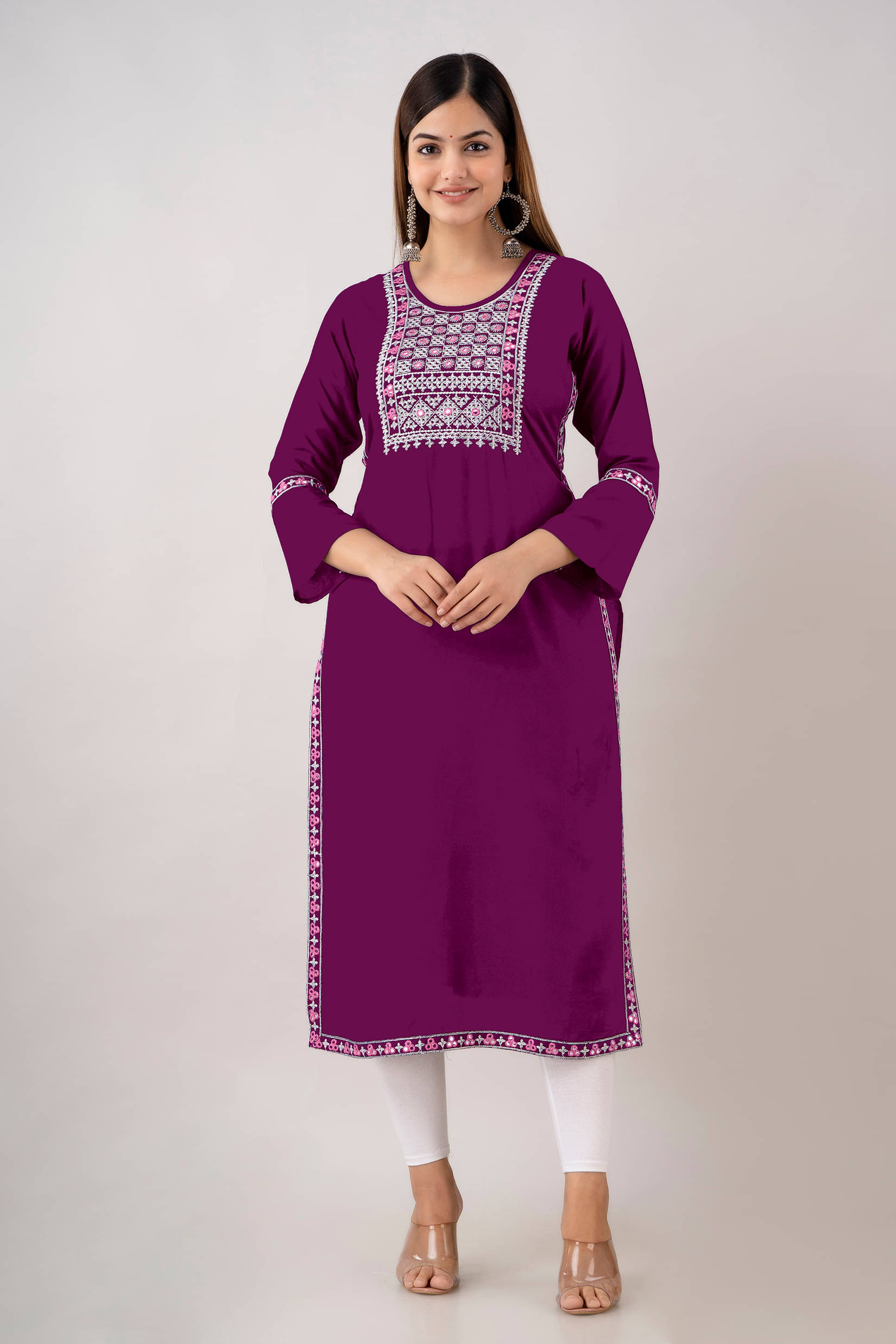 Kapadia - Wine Rayon Women's Straight Kurti ( Pack of 1 ) Kapadia - Wine Rayon Women's Straight Kurti ( Pack of 1 )