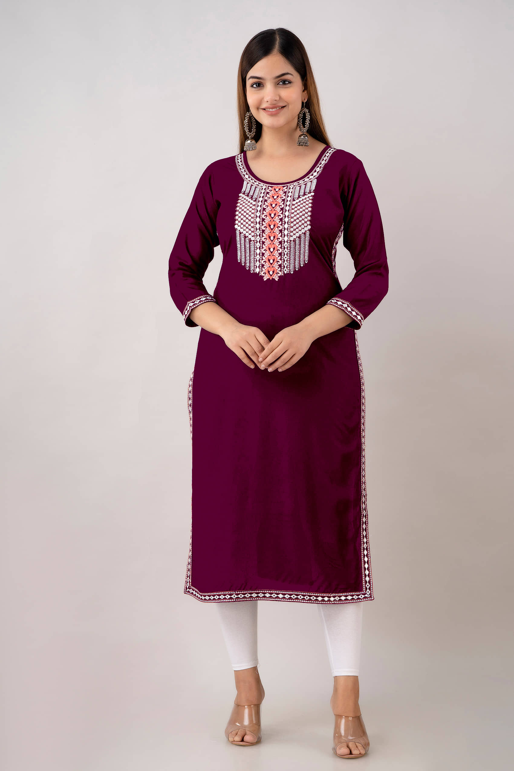 Kapadia - Wine Rayon Women's Straight Kurti ( Pack of 1 ) - Kurtis, Tunics | Buy online on ZillyBuy