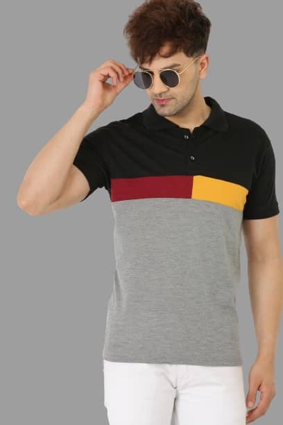 Leotude Pack of 1 Cotton Blend Regular Fit Colorblock Half Sleeves Men's Polo T Shirt ( Black )