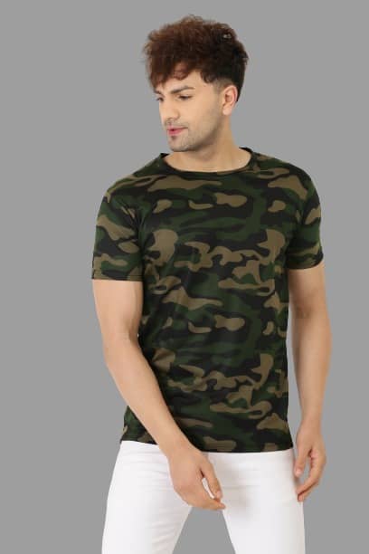 Leotude Men Cotton Blend Regular Fit Printed T-Shirt ( Olive )