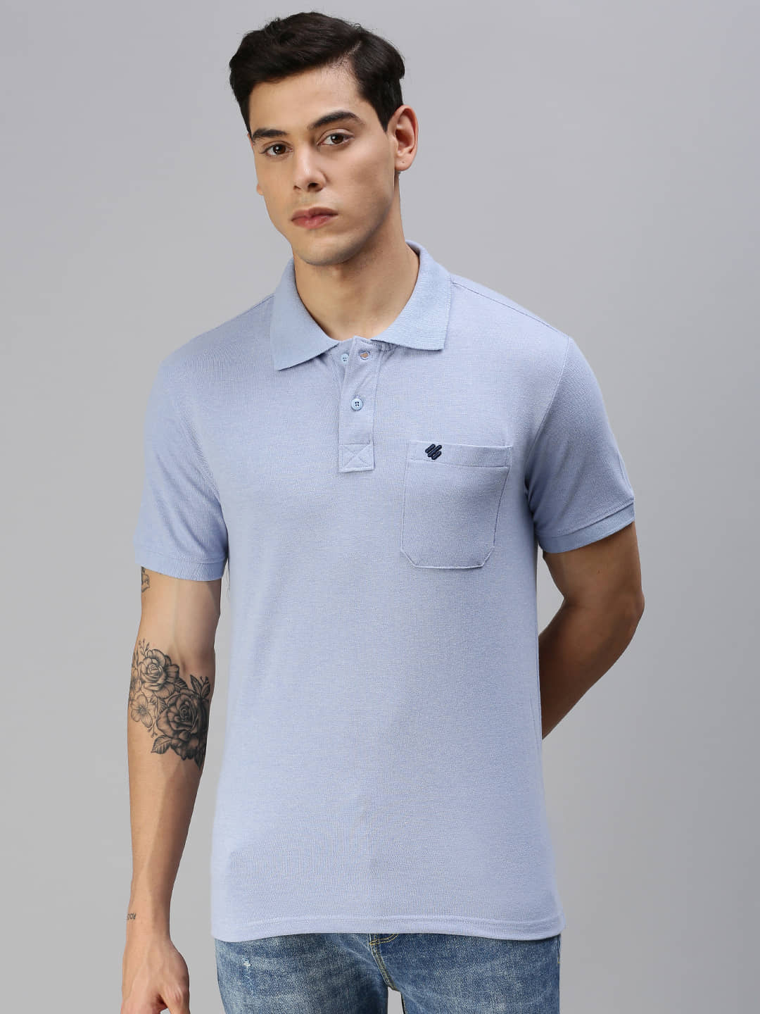 ONN Pack of 1 Cotton Blend Regular Fit Solid Half Sleeves Men's Polo T Shirt ( Blue )